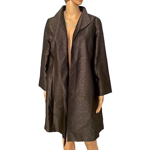 Eileen Fisher Women’s Size Large Metallic Silk Lined Open Face Cardigan Coat - Picture 1 of 12